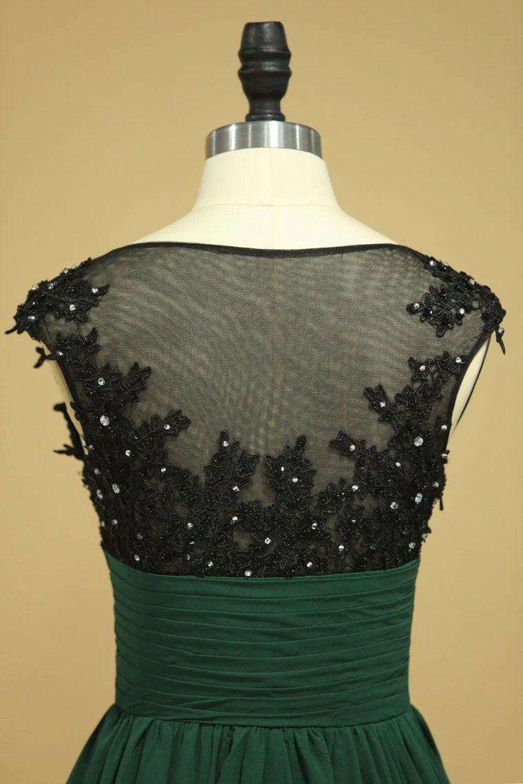 Party Dresses Scoop A Line With Ruffles & Applique Floor Length